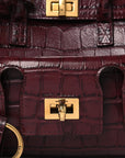Calfskin Crocodile Embossed Mini Bel Air Carry All Bag Dark Burgundy