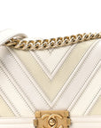 Caviar Calfskin Chevron Medium Boy Flap White