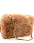 Shearling Calfskin Small Reversible Monogram Kate Satchel Ecru Dark Brown