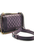Iridescent Goatskin Quilted Small Boy Flap Purple
