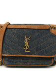 Denim Suede Monogram Medium Niki Chain Satchel Blue Cinnamon
