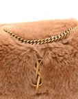 Shearling Calfskin Small Reversible Monogram Kate Satchel Ecru Dark Brown