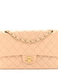 Lambskin Quilted Medium Double Flap Beige