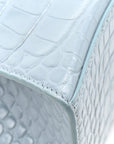 Shiny Calfskin Crocodile Embossed Small Hourglass Top Handle Bag Blue Grey
