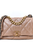 Shiny Lambskin Quilted Medium CHNL 19 Flap Beige