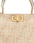 Chenille Suede Metal FF Small Peekaboo I SEE U Satchel Beige White