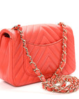 Lambskin Chevron Quilted Mini Rectangular Flap Red