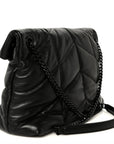 Lambskin Quilted Monogram Monochrome Medium Loulou Puffer Chain Satchel Black