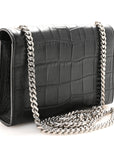 Calfskin Crocodile Embossed Small Classic Monogram Kate Tassel Satchel Black