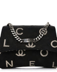 Canvas Quilted Letter Printed Flap Black