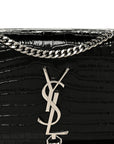 Calfskin Crocodile Embossed Small Classic Monogram Kate Tassel Satchel Black