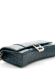 Shiny Calfskin Crocodile Embossed Hourglass Chain Bag Dark Petrol Blue