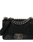 Lambskin Braided Woven Small Boy Flap Black