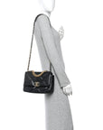 Shiny Goatskin Quilted Medium CHNL 19 Flap Black