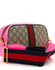 GG Supreme Monogram Textured Dollar Calfskin Web Ophidia Small Crossbody Bag Beige Ebony Fuchsia
