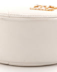 Shiny Goatskin Quilted CHNL 19 Round Clutch With Chain White