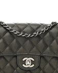 Metallic Caviar Quilted Mini Rectangular Flap Dark Grey