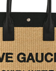 Raffia Linen Calfskin Rive Gauche Tote Naturale Black