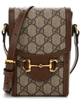 GG Supreme Monogram Mini Horsebit 1955 Crossbody Bag Beige Brown Sugar