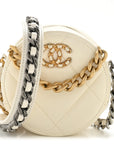 Lambskin Quilted CHNL 19 Round Clutch With Chain White