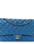 Iridescent Caviar Quilted Medium Double Flap Blue