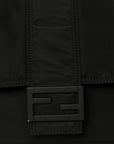 Econyl Nylon Cuoio Romano Monochrome Medium Baguette Messenger Bag Black