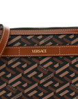 Coated Canvas Medium La Greca Signature Pouch Black Caramel