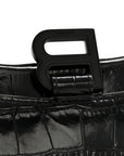 Shiny Calfskin Monochrome Crocodile Embossed Hourglass Chain Bag Black
