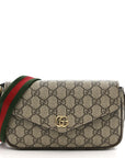 GG Supreme Monogram Textured Dollar Calfskin Web Mini Ophidia Envelope Shoulder Bag Beige Ebony New Acero