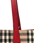 Grainy Calfskin Haymarket Check Medium Reversible Tote Red