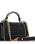 Calfskin Quilted Small Boy Top Handle Flap Black