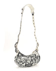 Agneau Arena Graffiti Le Cagole Shoulder Bag XS White Black