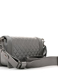 Metallic Lambskin Stingray Quilted Medium Boy Flap Silver