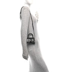 Shiny Calfskin Monochrome Crocodile Embossed Hourglass Top Handle Bag Mini Black