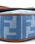 Denim Vitello King FF Embroidered Baguette Denim Chiaro Brandy