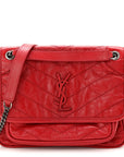 Crinkled Calfskin Matelasse Monogram Baby Niki Chain Satchel Rouge Eros