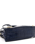 Calfskin Crocodile Embossed Gold Metallic Edge Hardware Mini City Bleu