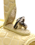 Calfskin Crocodile Embossed Small Hourglass Top Handle Bag Pale Yellow