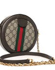 GG Supreme Monogram Web Mini Ophidia Round Shoulder Bag Brown