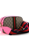 GG Supreme Monogram Textured Dollar Calfskin Web Ophidia Small Crossbody Bag Beige Ebony Fuchsia