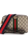 GG Supreme Monogram Textured Dollar Calfskin Web Ophidia Wristlet Shoulder Bag Beige Ebony New Acero