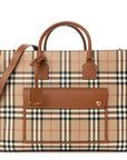 Canvas Vintage Check Calfskin Medium Freya Tote Briar Brown