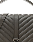 Sheepskin Matelasse Chevron Monogram Large College Satchel Dark Anthracite