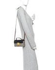 GG Supreme Monogram Calfskin Mini Padlock Top Handle Shoulder Bag Beige Black Cuir