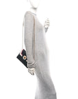 Calfskin Medusa Whipstitch Envelope Clutch Black White