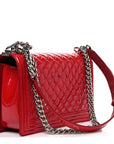 Patent Calfskin New Medium Plexiglass Boy Flap Red