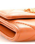 Lambskin Quilted CHNL 19 Flap Coin Purse With Chain Light Brown