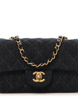 Denim Quilted Mini Rectangular Flap Dark Blue