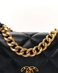 Goatskin Quilted Large CHNL 19 Flap Navy Blue