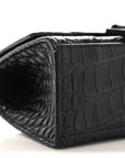 Shiny Calfskin Monochrome Crocodile Embossed Small Hourglass Top Handle Bag Black
